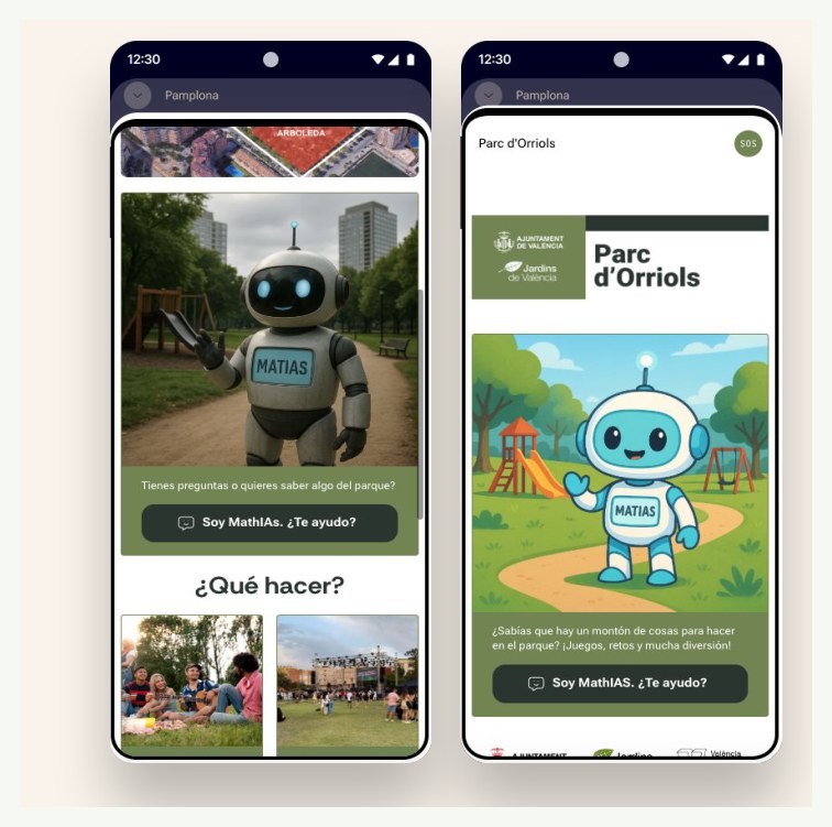 Pantallas del asistente virtual IA del parque