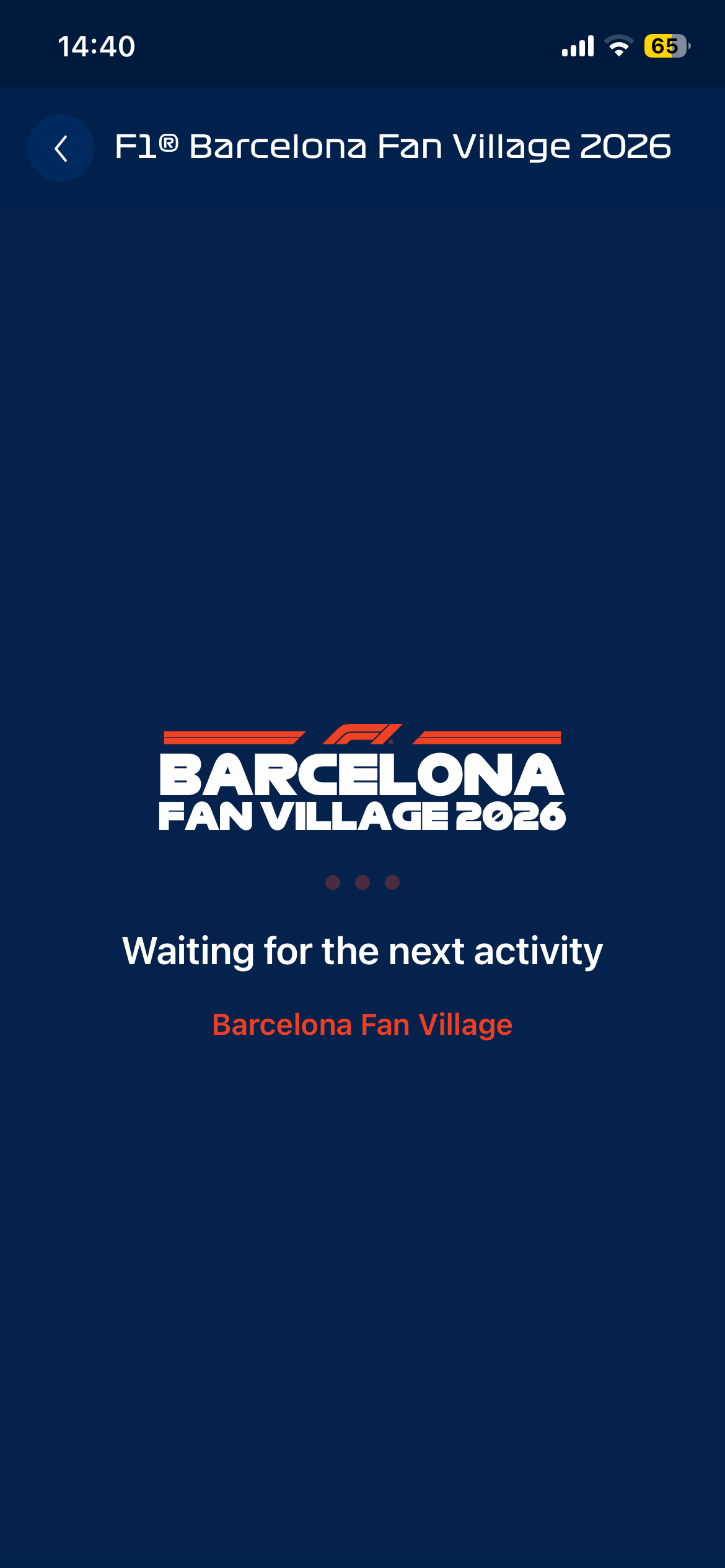 Pantalla de inicio de la webapp del F1 Barcelona Fan Village 2026