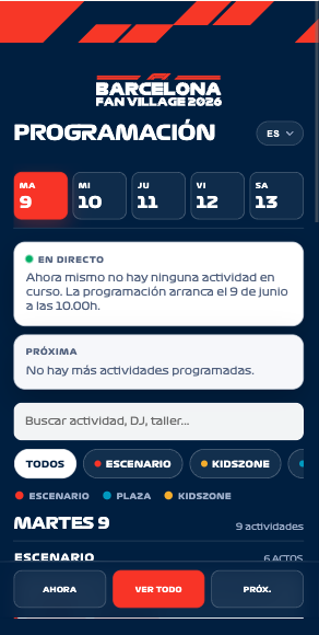 Programación por días y escenarios del evento