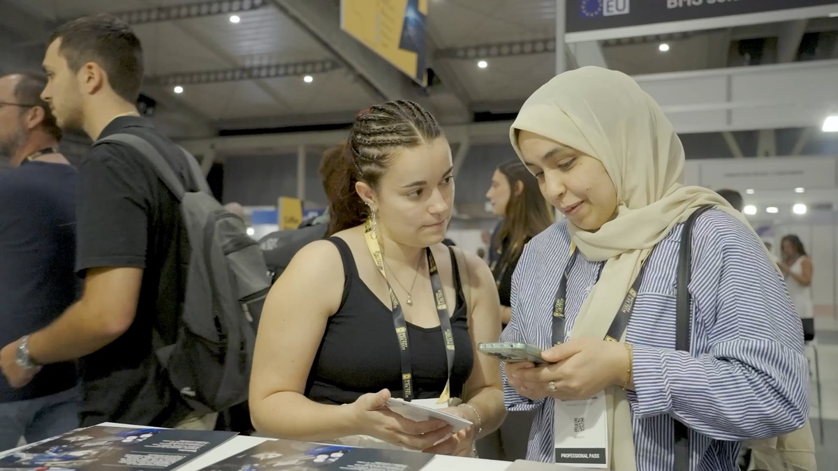 Attendees using the event app