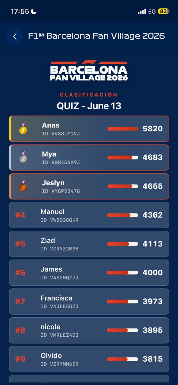 Live quiz leaderboard